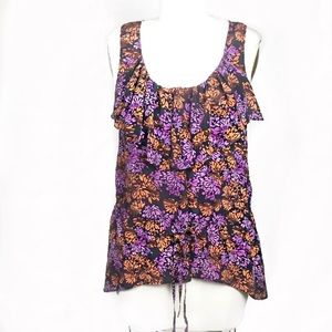 Anthropologie Lil Ruffle Front Drawstring Silk Top